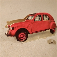 rød pap citroën 2 cv bil foldebil genbrug gammelt legetøj